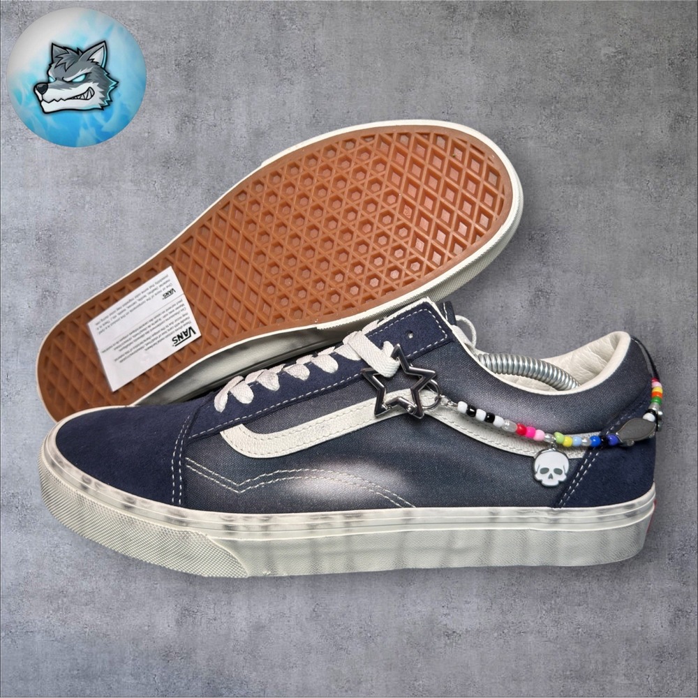 Vans Old Skool Distressed Charm Shoes Parisian Night Blue Men's 10.5 VN000E9TJDU